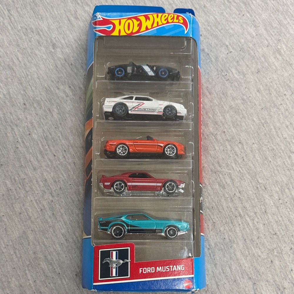 Hot Wheels Ford Mustang 5-Car Set - Blue, White, Orange, Red, Teal